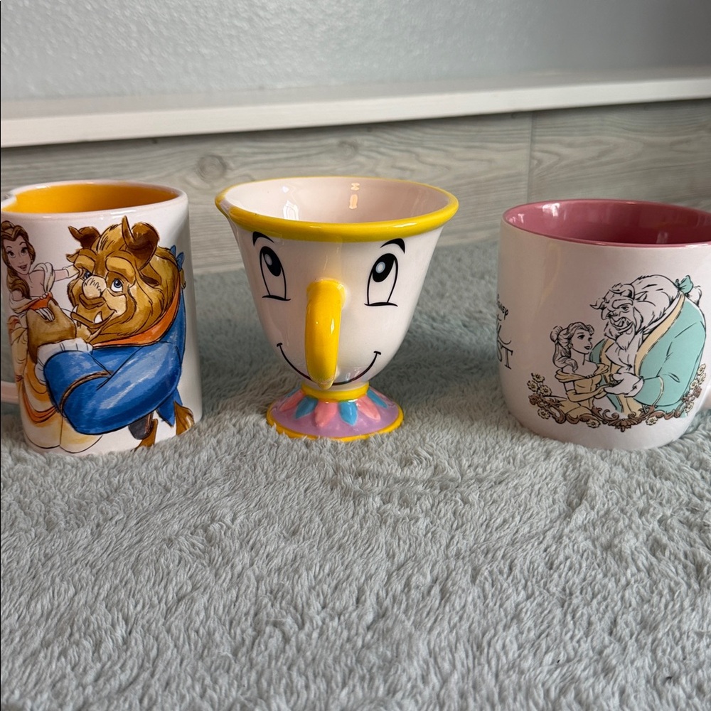 Disney Beauty and the Beast Mug Set with Yellow, Pink, and Blue Accents